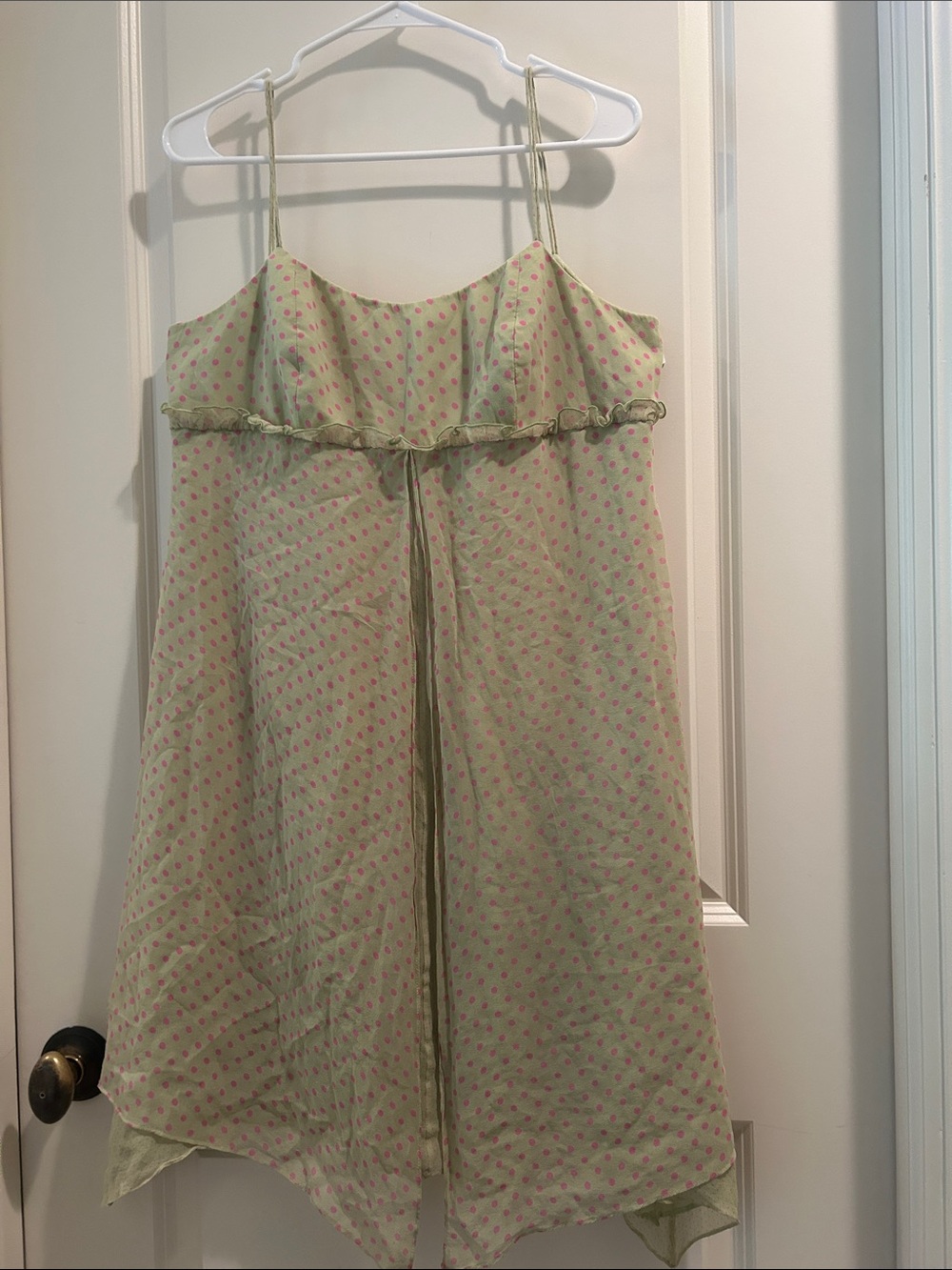 A Pea in The Pod Vintage 100% Silk maternity spaghetti straps polka dot dress L
